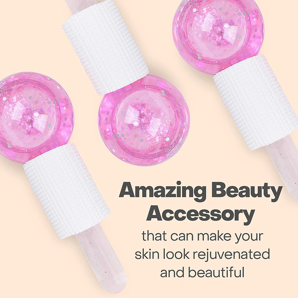 Ice Globes Roller - Pink/Blue 2pcs - Beauty Crystal Ball Glitter/Ice Globes Facial Roller Glitter/ Alat Pencerah Wajah / Alat Pijat Muka Untuk Perawatan Kulit Wajah