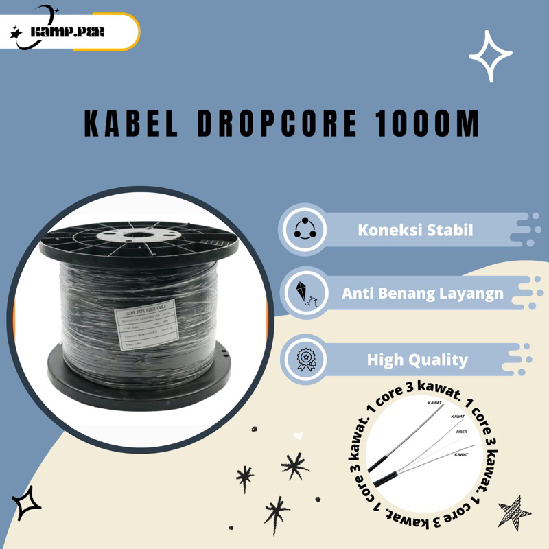 Kabel  Fiber Dropcore 1 Core 1000 Meter Kabel Fiber Optik 1000m FTTH