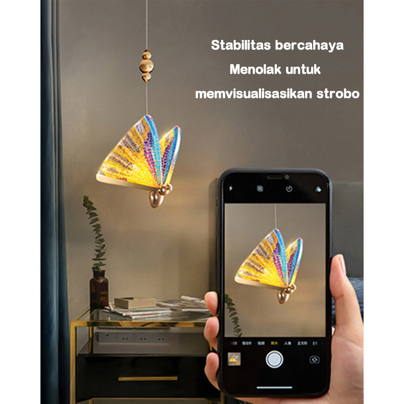 ✨Ready &amp; 3 Warna✨Kupu-Kupu Lampu Kristal Gantung Hias Nordic Ruang Tamu 2 Meter Kabel 3 Warna LED Butterfly Bentuk Untuk Belajar Lampu Tidur Aesthetic LED Ruang tamu/Belajar/Ruang makan/kamar tidur XY