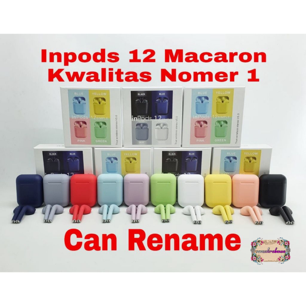 HEADSET HANDSFREE EARPHONE BLUETOOTH WIRELLES Inpods 12 Macaron Headset Bluetooth Warna Macaron Wireless Inpods i12 SB5772