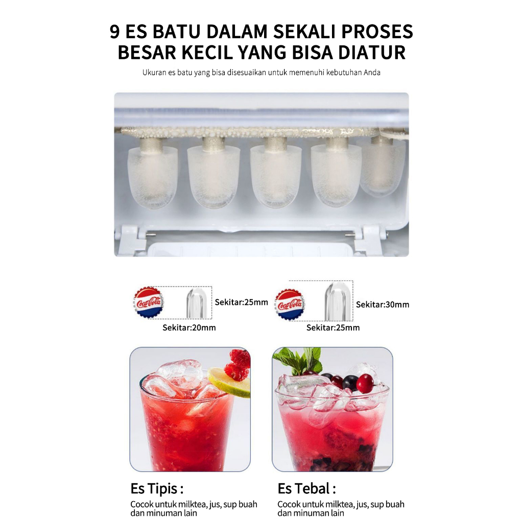 Cocok Untuk Rumah Mesin Es Iceler Portable / Mesin Es Cube Iceler 15kg Es Perhari 6 Keping Es diproduksi