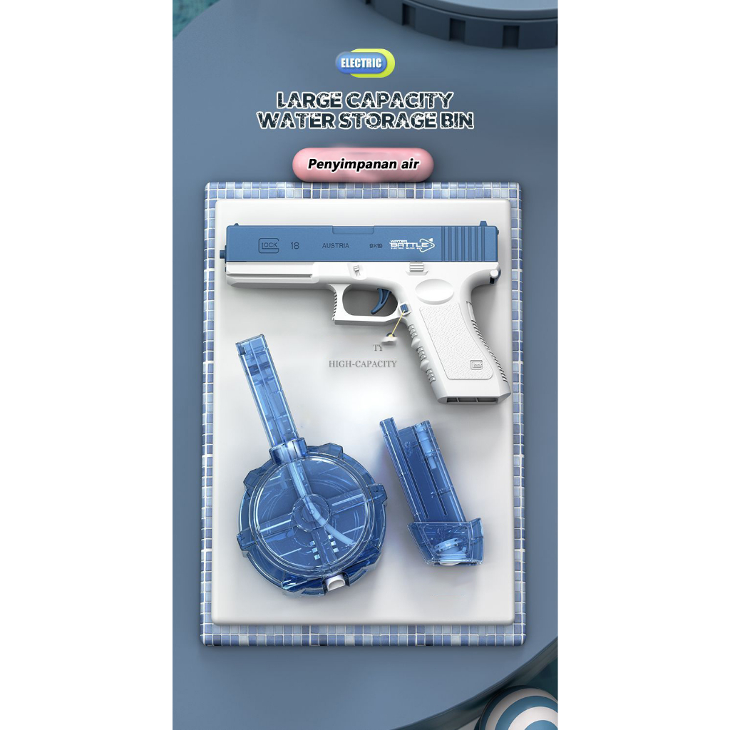 [Pengiriman cepat+COD]Pistol air berulang listrik，Majalah ganda，Mainan pistol air，Semburan otomatis