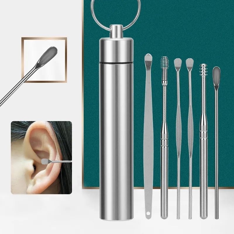 STAINLESS ANTI KARAT ALAT PEMBERSIH KOTORAN TELINGA PAKET KOREK KUPING ISI 6PCS EAR WAX PICKER