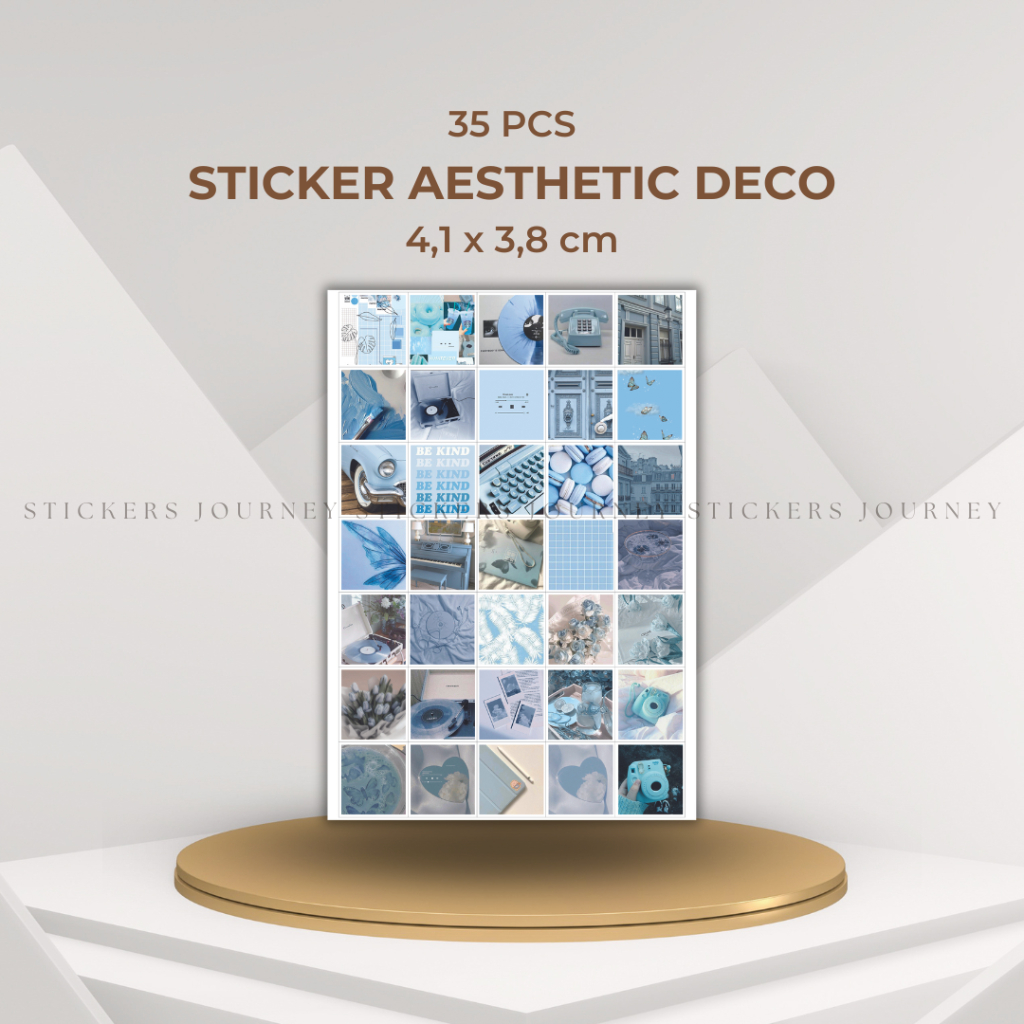 

35 pcs Sticker Aesthetic Blue Series Sticker Deco Journal Scrapbook Album Glossy Paper Stiker Estetik Cutting Vintage Stiker Size 4,1 x 3,8 cm