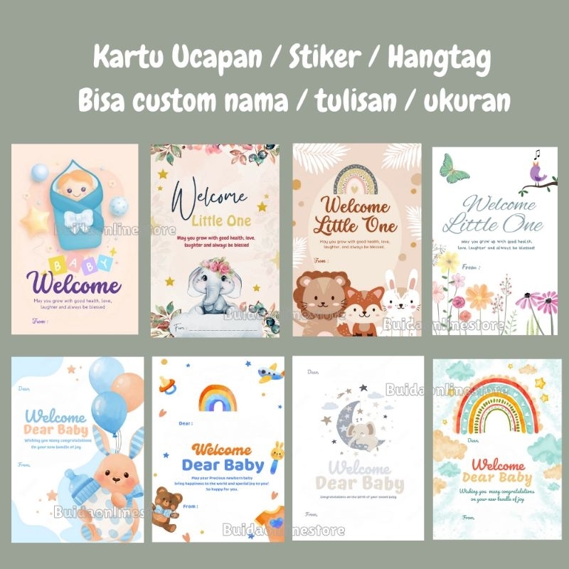 

Kartu Ucapan Stiker Welcome Dear Baby Label Gift Card Newborn bayi baru lahir watercolor series dekorasi kemasan bingkisan hampers kado mengunjungi menjenguk bayi baru lahir hello