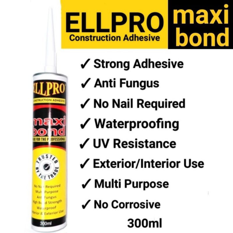 Lem Kaca Cermin/Kayu/Triplex/HPL ELLPRO NS 85 Construction Adhesive 300ml