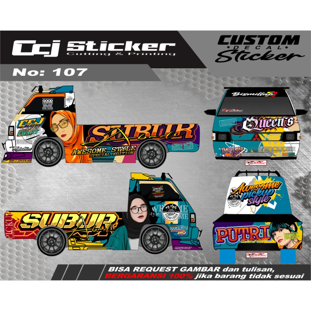 Decal stiker mobil pick up sticker mobil L300, Granmax, T120ss, futura, new carry decal printing men