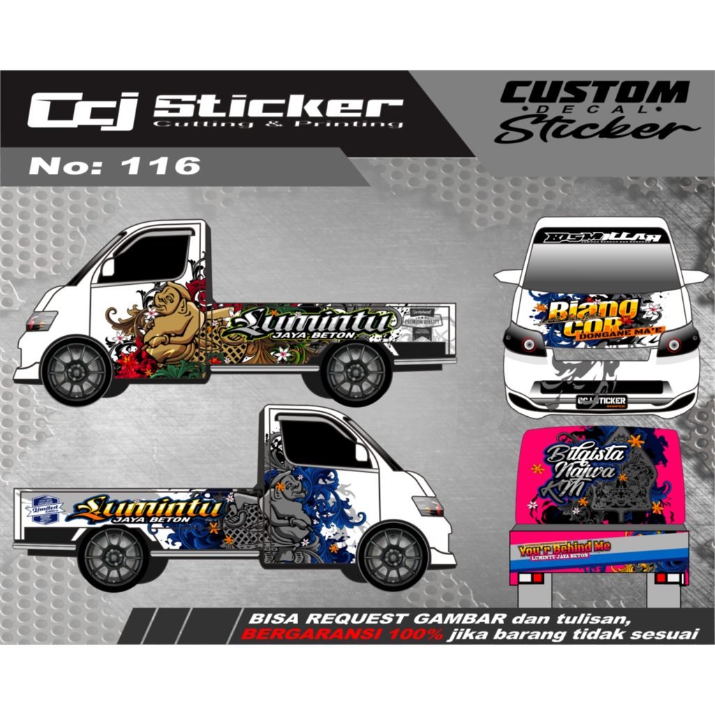 Decal stiker mobil pick up sticker mobil L300, Granmax, T120ss, futura, new carry decal printing men