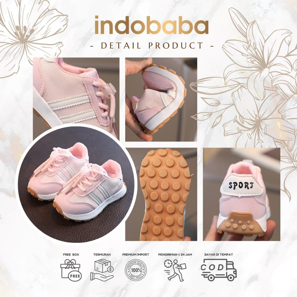 indobaba Sepatu Anak Perempuan Sneakers Anak Import Casual Usia 1-5 Tahun S161