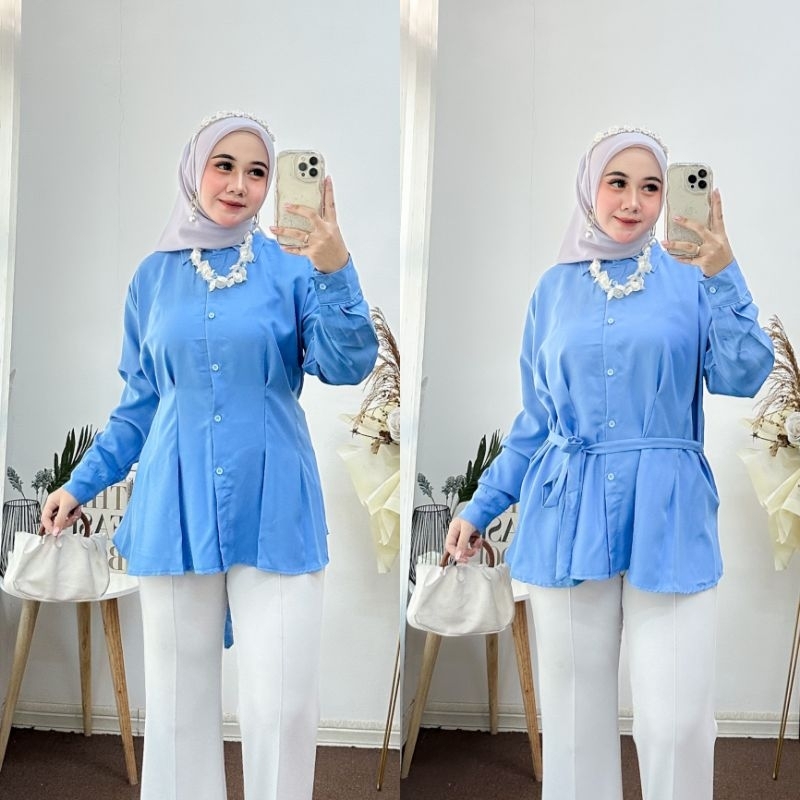 Alexa Blouse Basic Kemeja Wanita Polos Lengan Panjang Kemeja Kantor