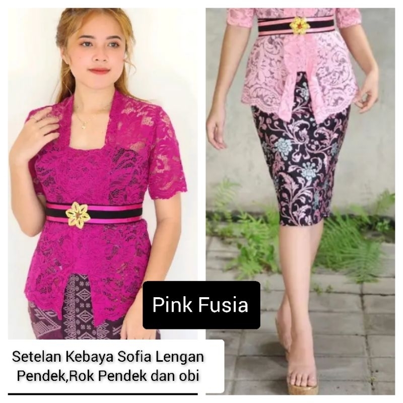 Setelan Sofia lengan pendek rok PENDEK dan obi kebaya modern Bali kebaya wisuda