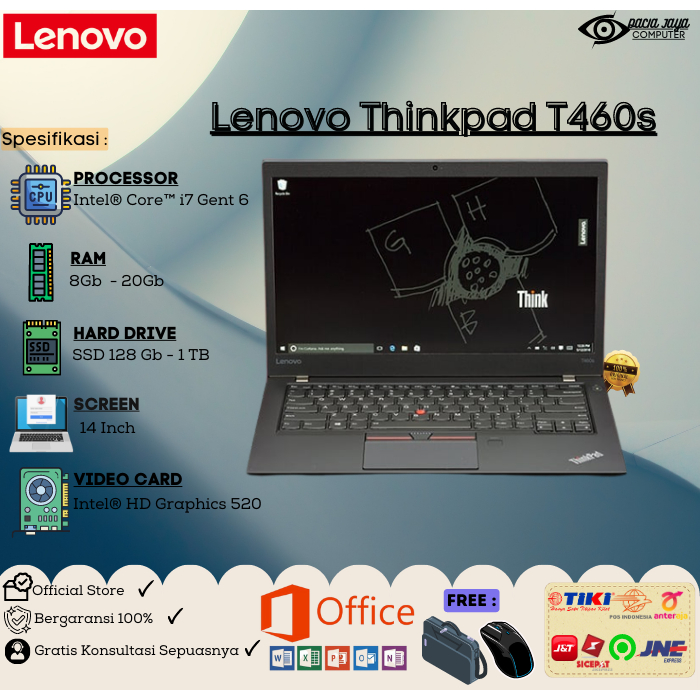 Laptop Lenovo Thinkpad T460s Core i5 / i7 Ram 8GB Ssd 256GB Mulus Bergaransi