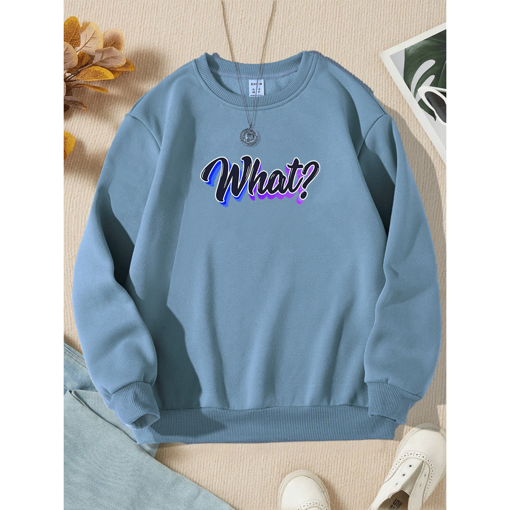 Sweater Basic Wanita WHAT Switer Crewneck Oblong Remaja Dewasa Sweater Cewe flecce Murah Hitam Coksu Dusty Taro Mint
