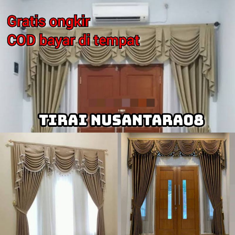 Satu Set Gorden Spanyol Poni Gelombang Blackout Polos Mewah Jendela Minimalis Ruang Tamu Mewah