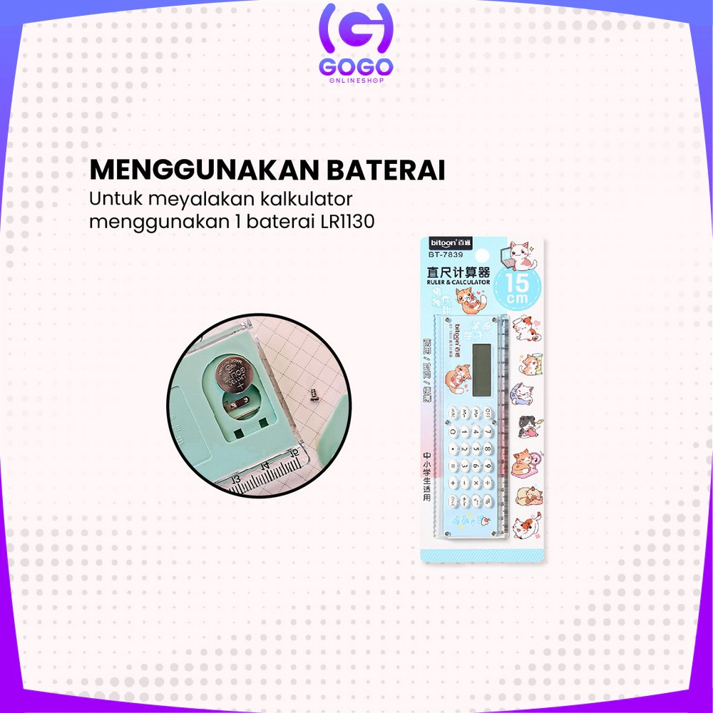 GOGO-A65 Kalkulator Penggaris Karakter 2IN1 Mini Portable Multifungsi / Kalkulator 8 Digit Penggaris 15cm / Perlengkapan Sekolah Anak Praktis / Ruler Set Calculator Import