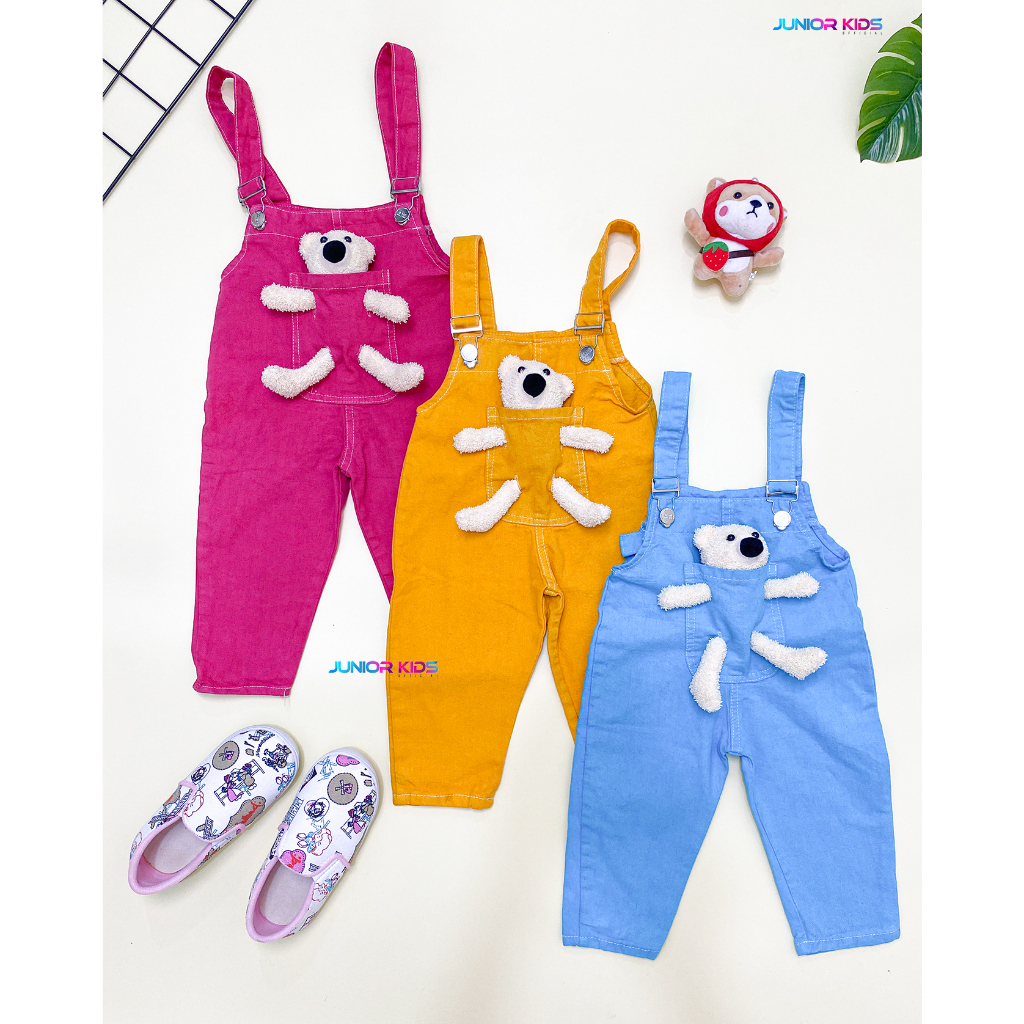 Junior Kids - Overall Boneka Bear Anak Perempuan Usia 1-6 Tahun Warna Biru Kuning Pink