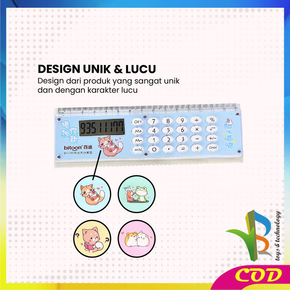 RB-A65 Kalkulator Penggaris Karakter 2IN1 Mini Portable Multifungsi / Kalkulator 8 Digit Penggaris 15cm / Perlengkapan Sekolah Anak Praktis / Ruler Set Calculator Import