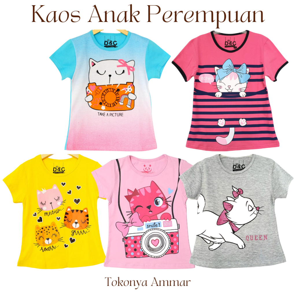 Baju Kaos Anak Perempuan Motif Karakter Kucing Marie Cat - KACE