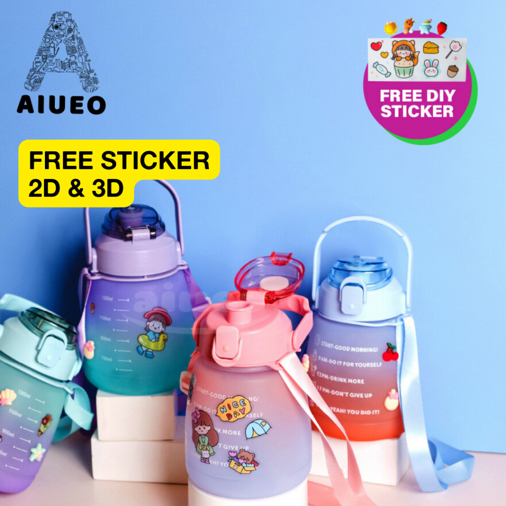 AIUEO Botol Minum Gemoy 1300 ML Korea Viral Botol minum Anak Lucu Karakter Anti Pecah BPA Free