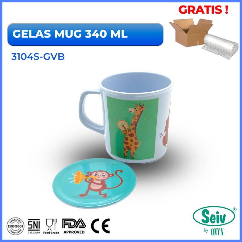 Gelas Minum Melamin + Tutup 340 ML Karakter Anak Lucu / Mug Melamine Gambar Anak