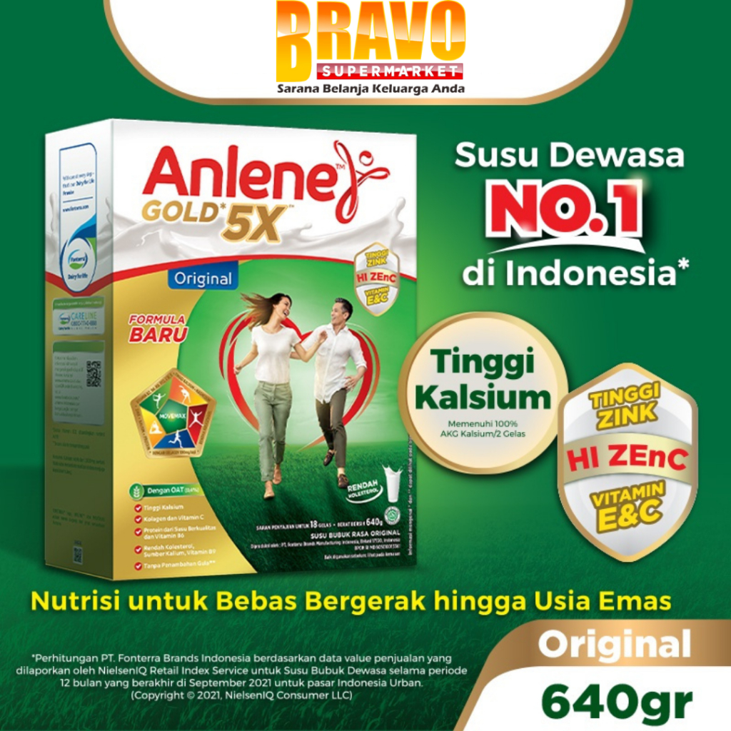 

Bravo Bojonegoro - Anlene Gold 5X Susu Bubuk Dewasa Original , Vanila & Cokelat 600GR - Nutrisi Tinggi Kalsium Untuk Tulang, Sendi, dan Otot