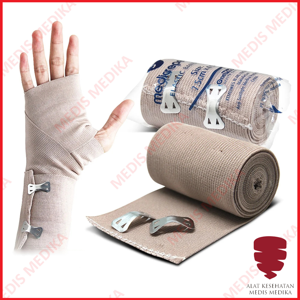 Onemed Elastic Bandage Medicrepe 7.5cm 10cm 15cm Perban Elastis P3K Perban Elastis Verbant Cokelat Kain Karet Katun Dengan Pengait 3 inch 4 inch 6 inch