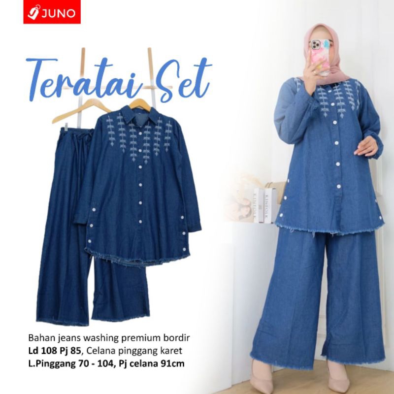 TERATAI SET CELANA KULOT ORI JUNO STORE - FALIN SETELAN ORIGINAL JEANS WASH RAWIS