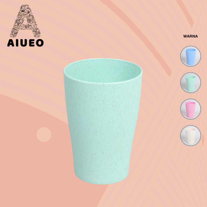 AIUEO Set 4 Pcs Gelas Teh 10 cm Wheatstraw Cangkir Plastik Cup Gelas Susu Gelas Teh Warna Warni Biru Pink Krem Hijau Ungu Pastel