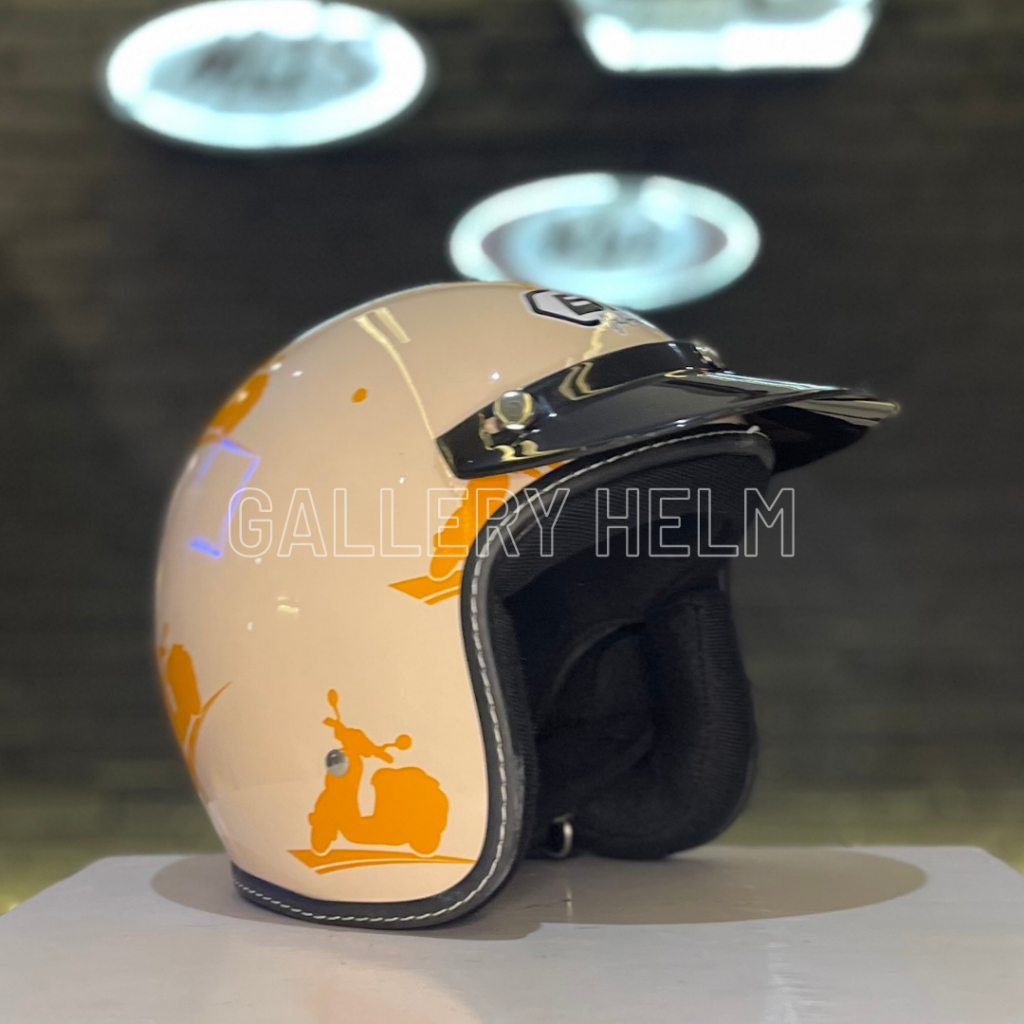 Helm BMC Buddy Scooter Cream Orange / helm motif / helm murah / helm half face / helm original / hel