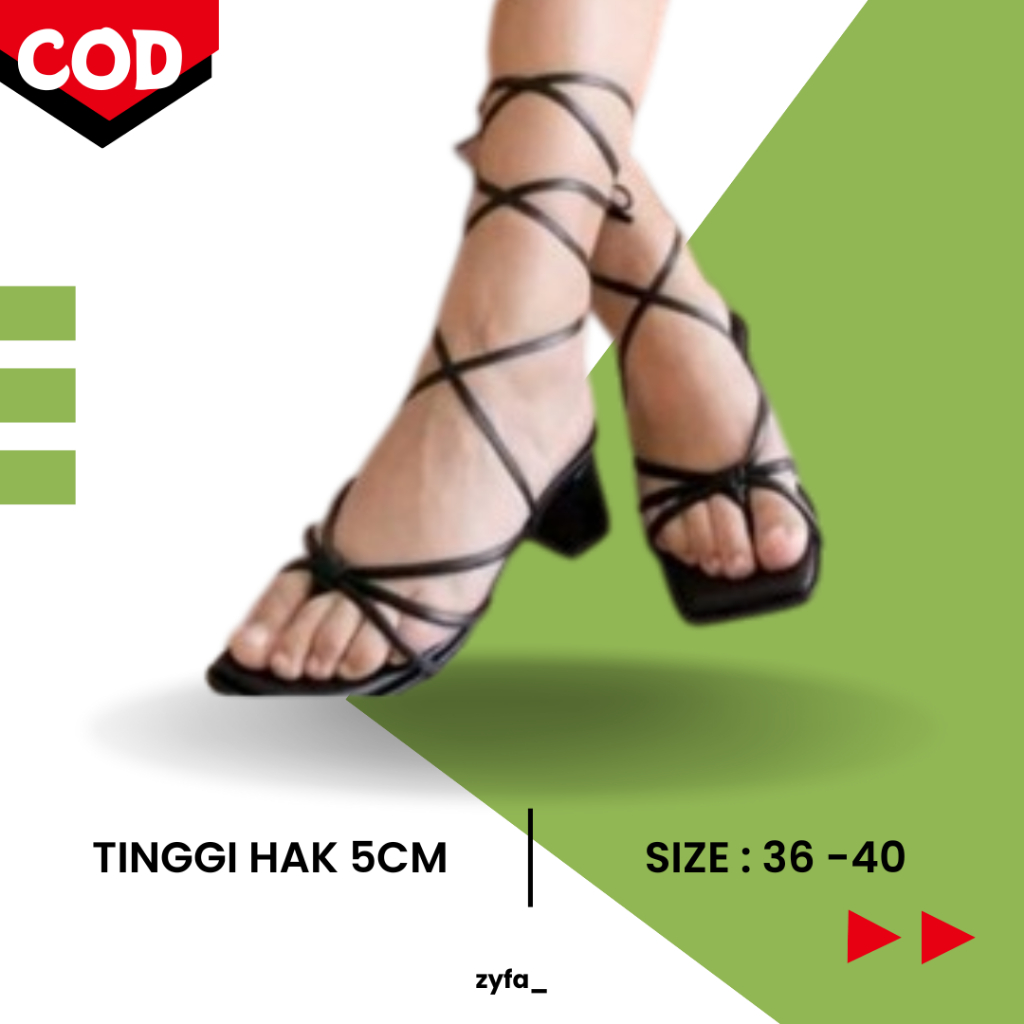 Sandal Sexy Strappy Heels Wanita Tali Panjang Gladiator Hak Tinggi Hils 5cm Terbaru Kekinian Korean 