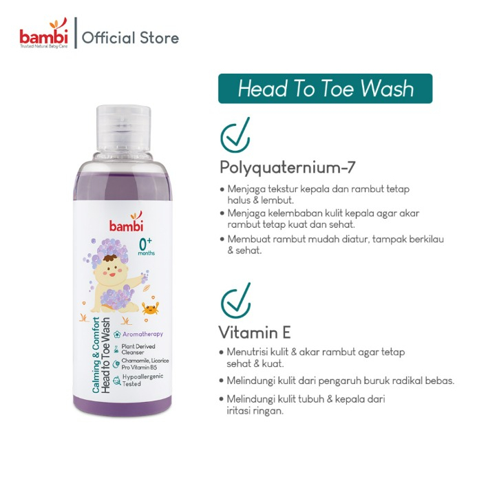 Bambi Head to Toe Wash Calming &amp; Comfort 200ml / Sabun &amp; Shampoo Bayi Kulit Normal - Sensitif PH Balance CBKS