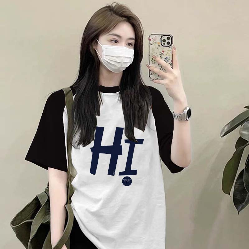 Kaos Baju Raglan Wanita Letters HI Kaos korean style Wanita Baju Atasan Wanita Baju Oversize Ootd