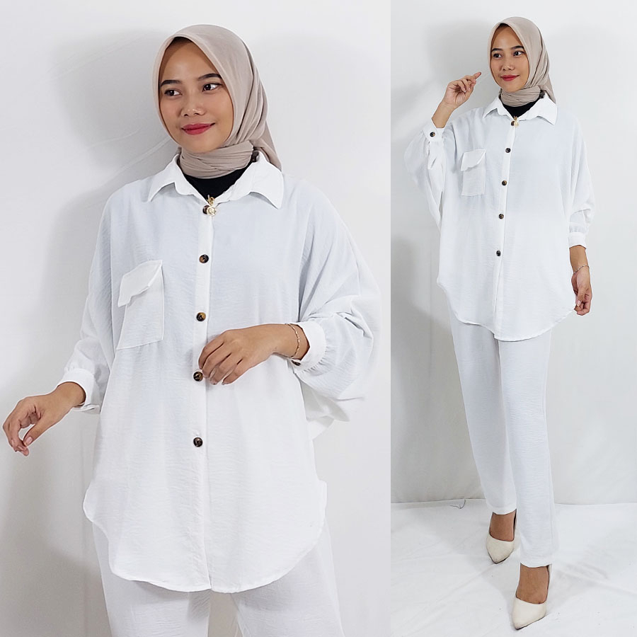 CARLINA SAMARA SET JUMBO LD 120cm KEMEJA DAN CELANA PANJANG CRINKLE KATUN PREMIM WANITA