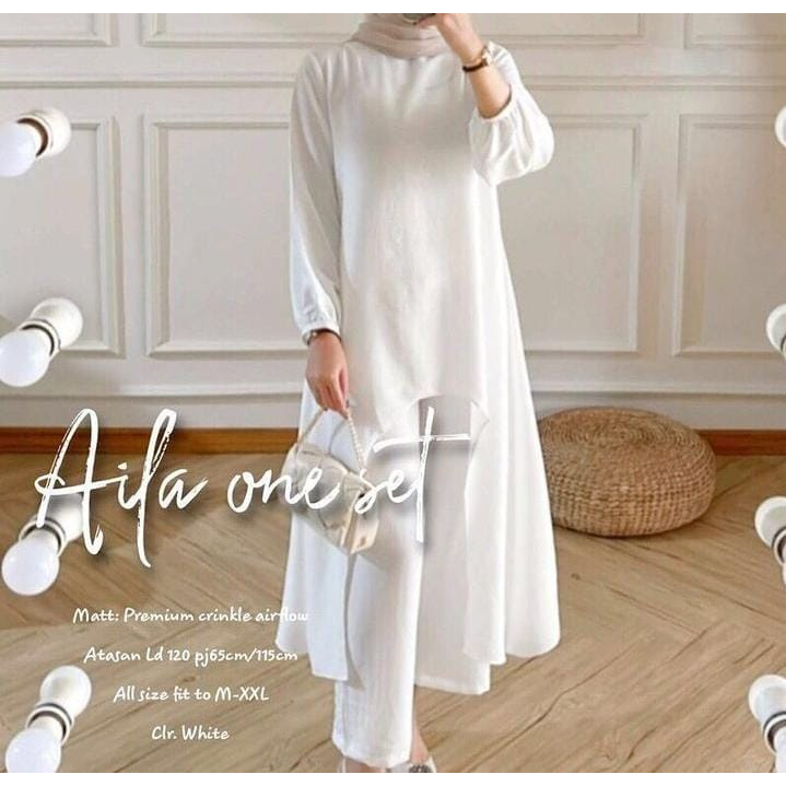 Stelan Wanita Terbaru Dan Terpopuler Aila One Set Kekini Fashion Muslim Wanita Setelan Crinkle Jumbo Polos Exlusive