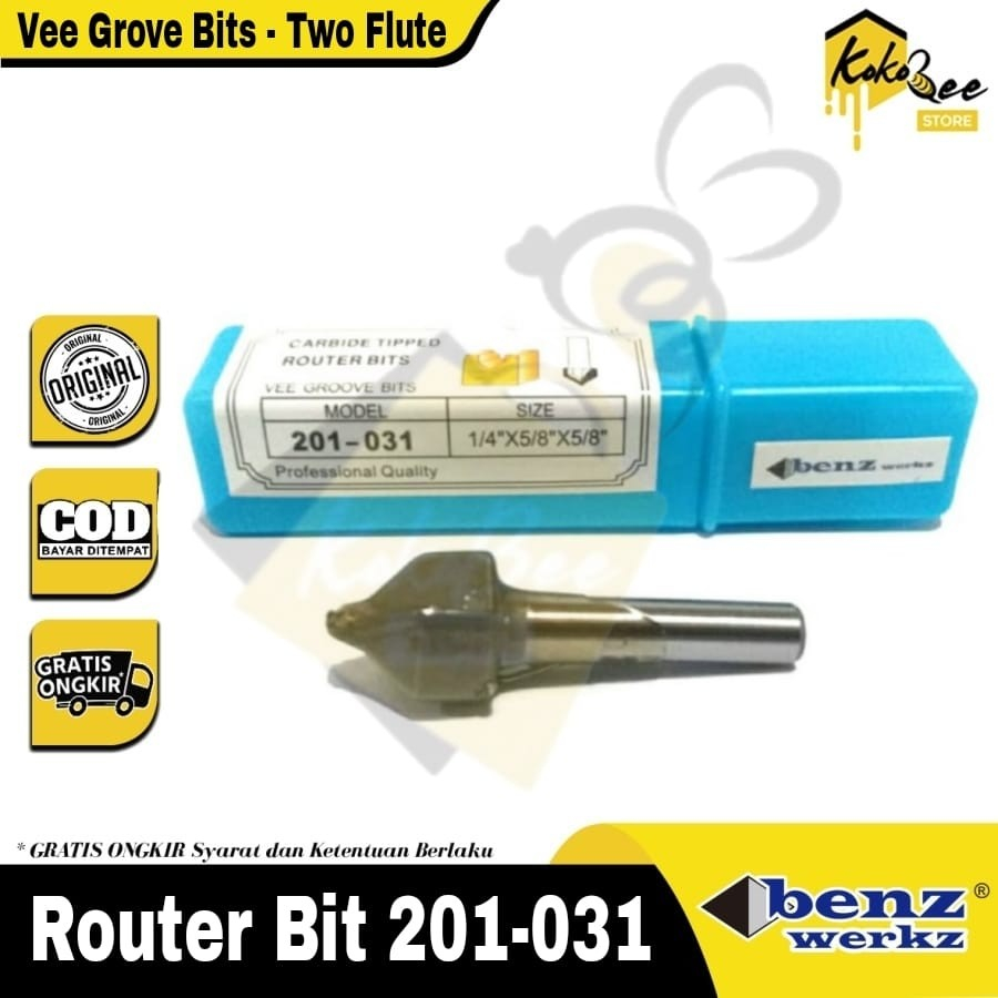 Mata profil router vee grove bit 15,9 mm x 1/4" 201-031 benz werkz - router bits 201-031 benz werkz