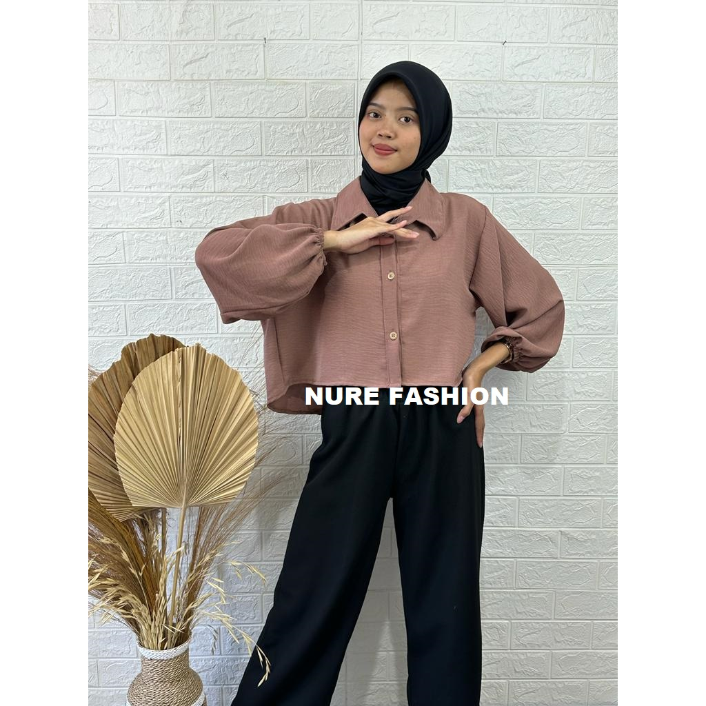BAJU ATASAN TUNIK KEMEJA WANITA CROP BALON