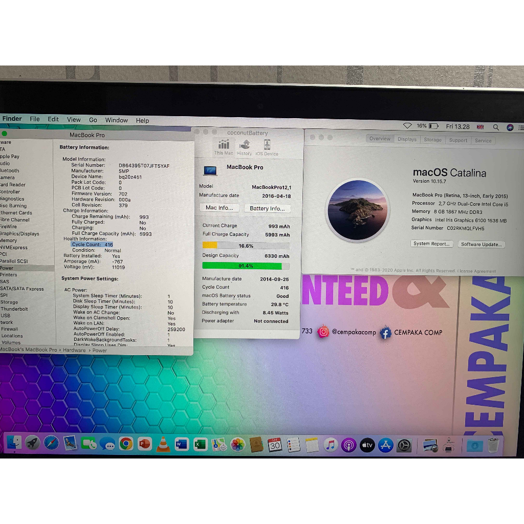 Macbook Pro Retina Early 2015 13in Core i5 8GB SSD 512GB