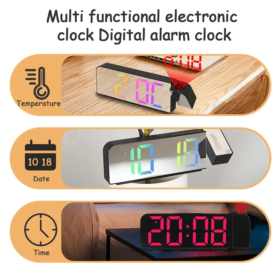 JD-8013 Jam Digital Proyektor Warna Rainbow Jam Meja LED Smart Alarm Design Simple dan Elegant Fitur Snooze Ada Suhu &amp; Kalender