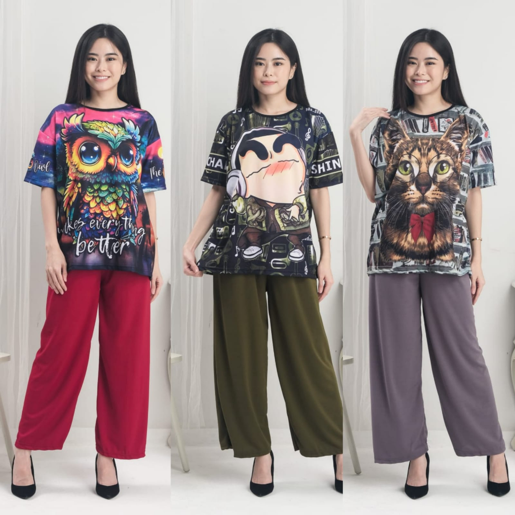 RILLO - Setelan Wanita Jumbo Full Printing / Set Kekinian