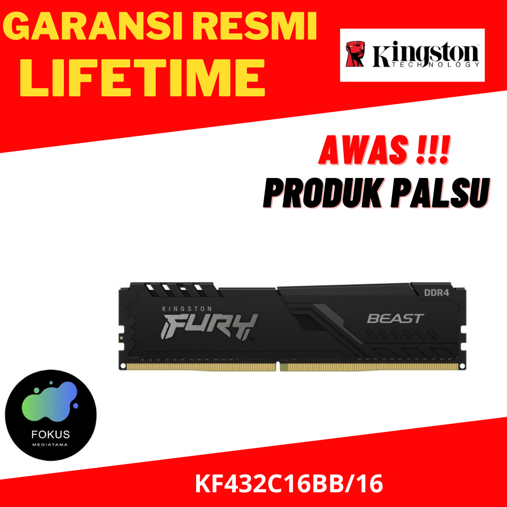 Kingstone DDR4 3200 MHZ 16GB ( 16X1 ) Fury KF432C16BB/16