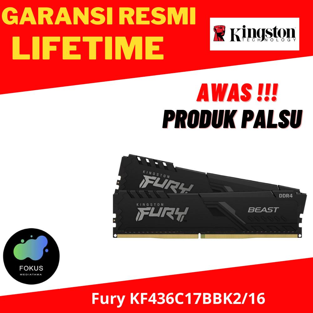 RAM Kingston Fury Beast DDR4 16GB 2x8GB 3600MHZ KF436C17BBK2/16 BLACK