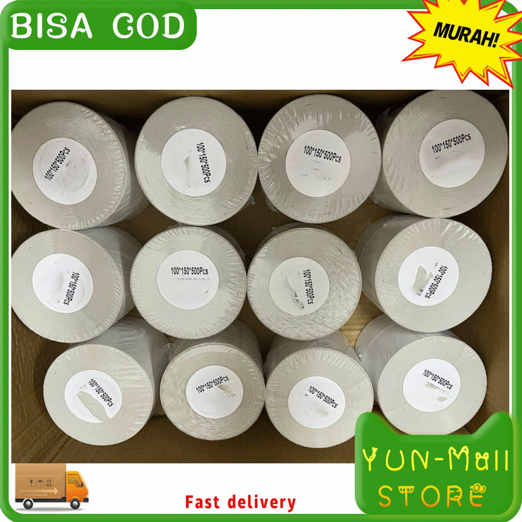 YUN Mall Label Sticker Thermal 100 x 150 Barcode 100x150 Isi 300 Ukuran A6 500PCS