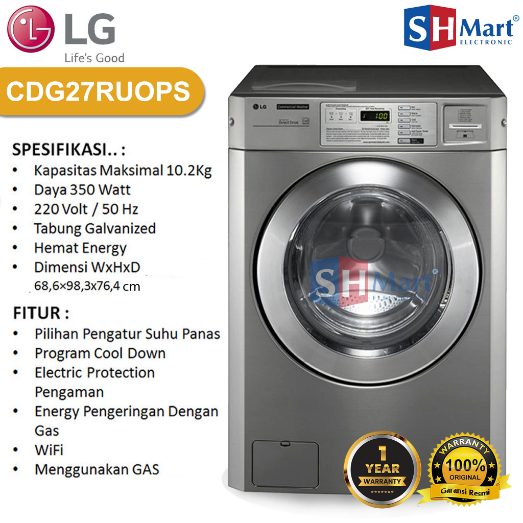 MESIN PENGERING LG COMMERCIAL KAPASITAS 10,2 KG CDG27RUOPS GAS WIFI NEW ARRIVAL GARANSI RESMI