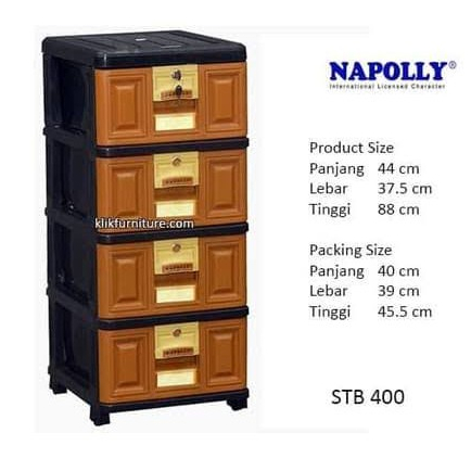 Lemari Plastik Laci Napolly STB 500  susun 5 / STB 400 susun 4 dengan roda WARNA