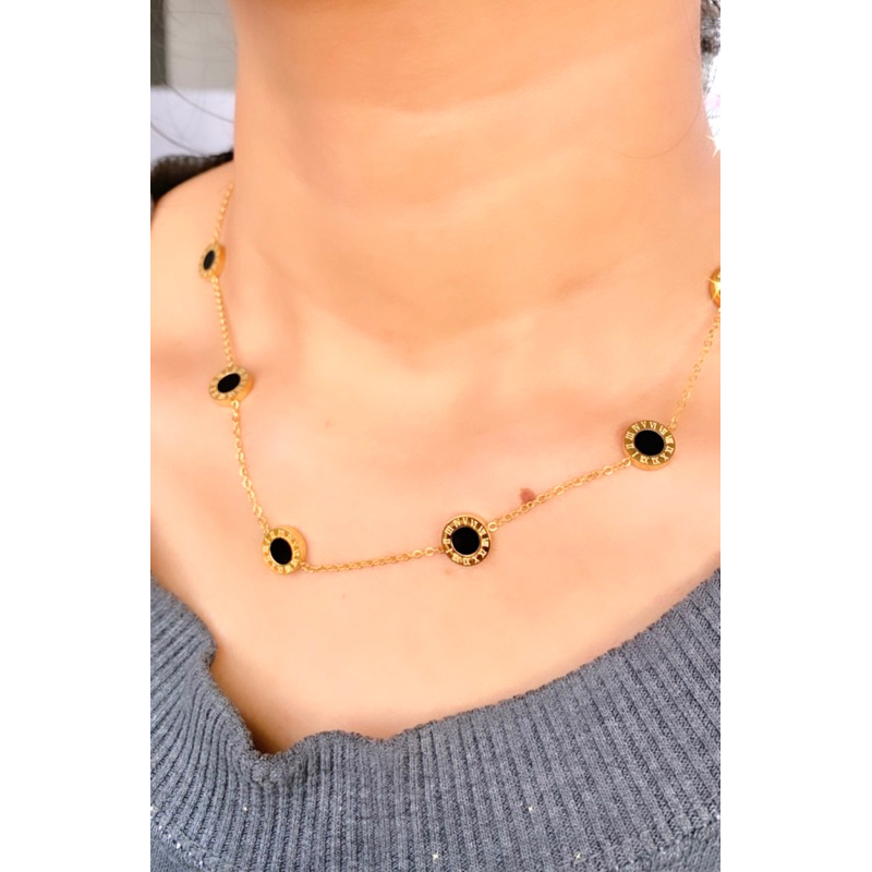 Kalung Rantai Wanita Titanium Mata Hitam Romawi Cantik Dan Simple N28062302