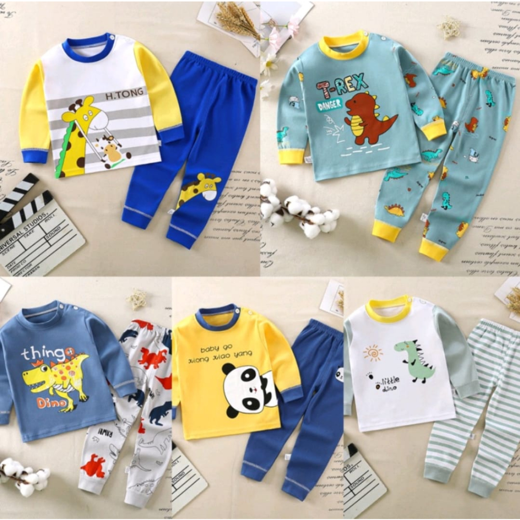 Piyama Setelan New Born 1 2 Tahun Set Baju Bayi Lengan Panjang Cewek Laki Perempuan anak Gift Murahl