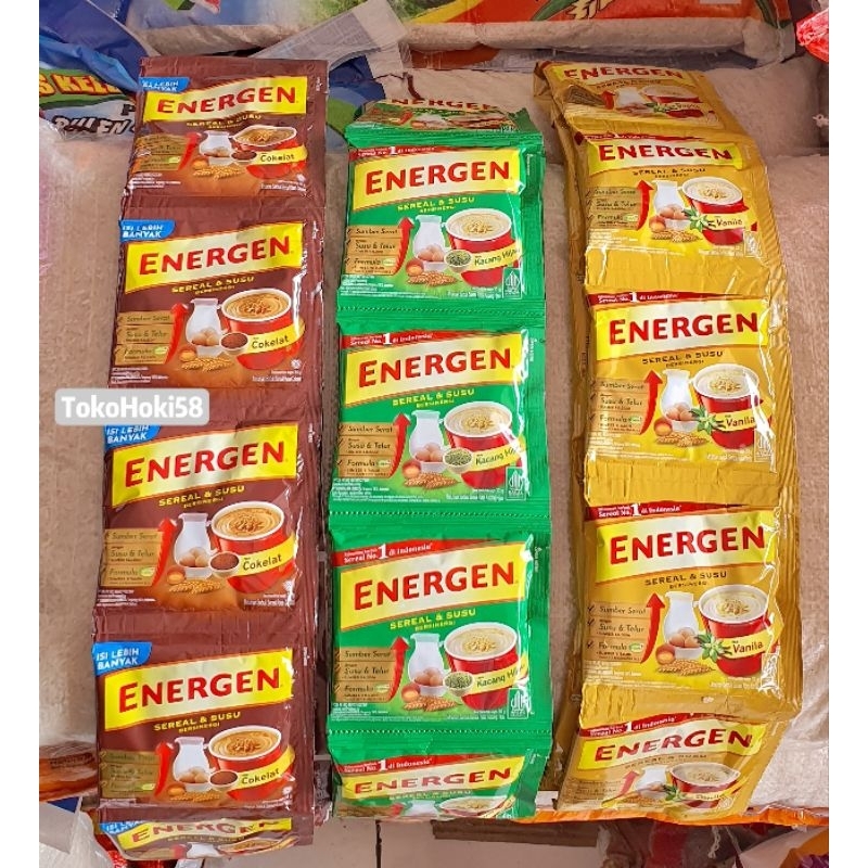 

Energen cokelat , kacang hijau , vanila renteng