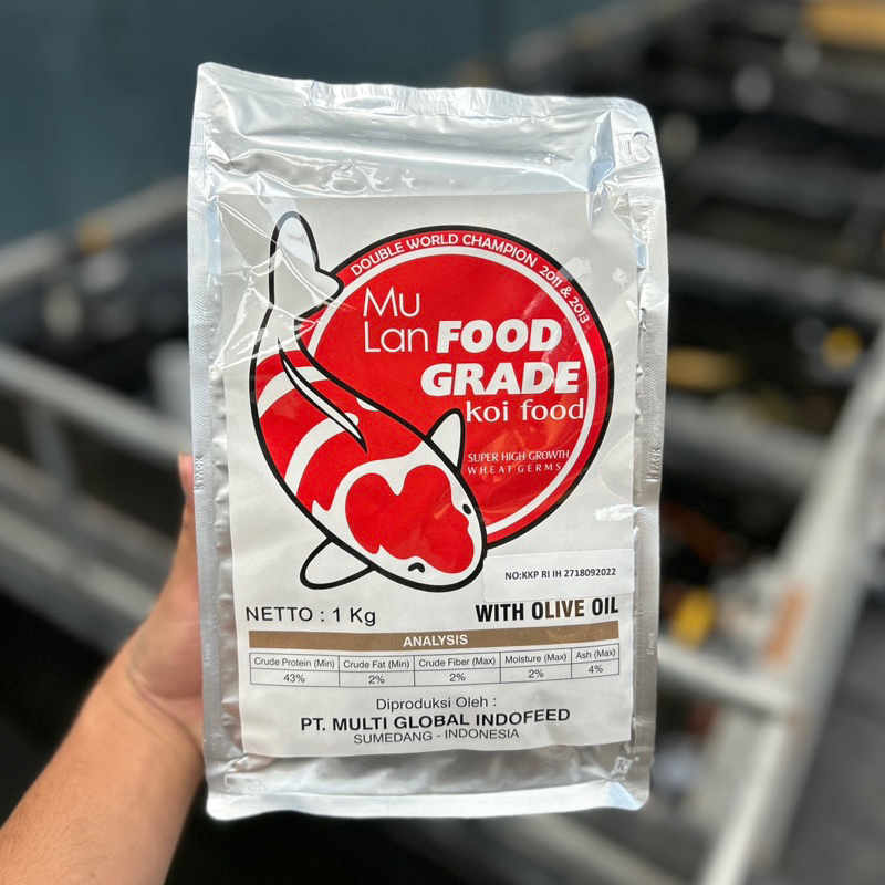 Pelet Koi 1kg MULAN COLOUR / GROWTH with olive oil / PREMIUM KOI FOOD