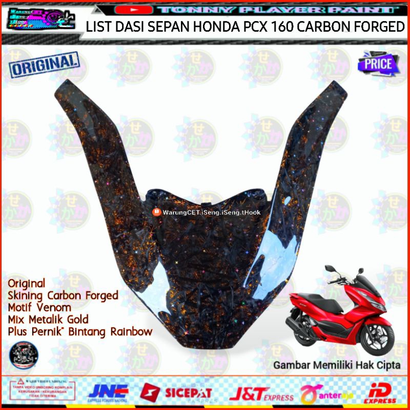 Garnis Dasi Panel Tameng Depan Honda PCX 160cc Carbon Serat Kevlar Motif Forged