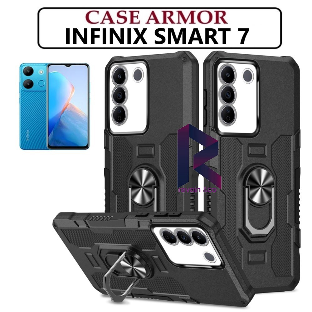 Case Armor INFINIX SMART 7 Iring Cincin Magnetic Kesing Hp Protect kamera Premium Hard Case Standing Robot Pelindung Kamera